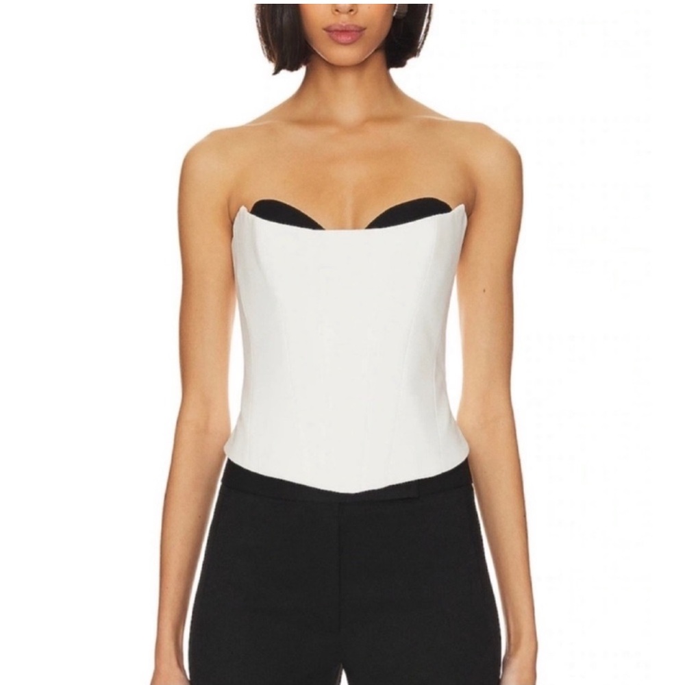 Elegant Strapless White Corset Camisole with Black Bust Detail